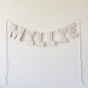 Plaid Fabric Name Banner - Cream